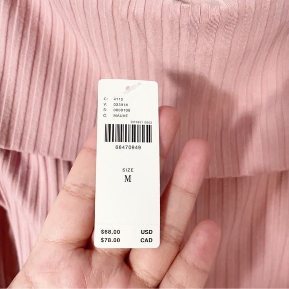 NWT Anthropologie Ribbed Off-The-Shoulder Long Sleeve Top in Mauve Size Medium - Picture 8 of 13